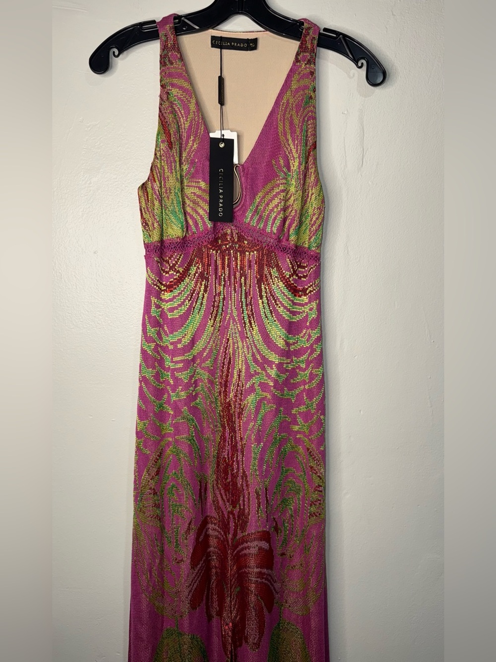 Cecilia Prado Sleeveless Fuchsia Maxi Dress with Tropical Beaded Motif - Picture 7 of 16